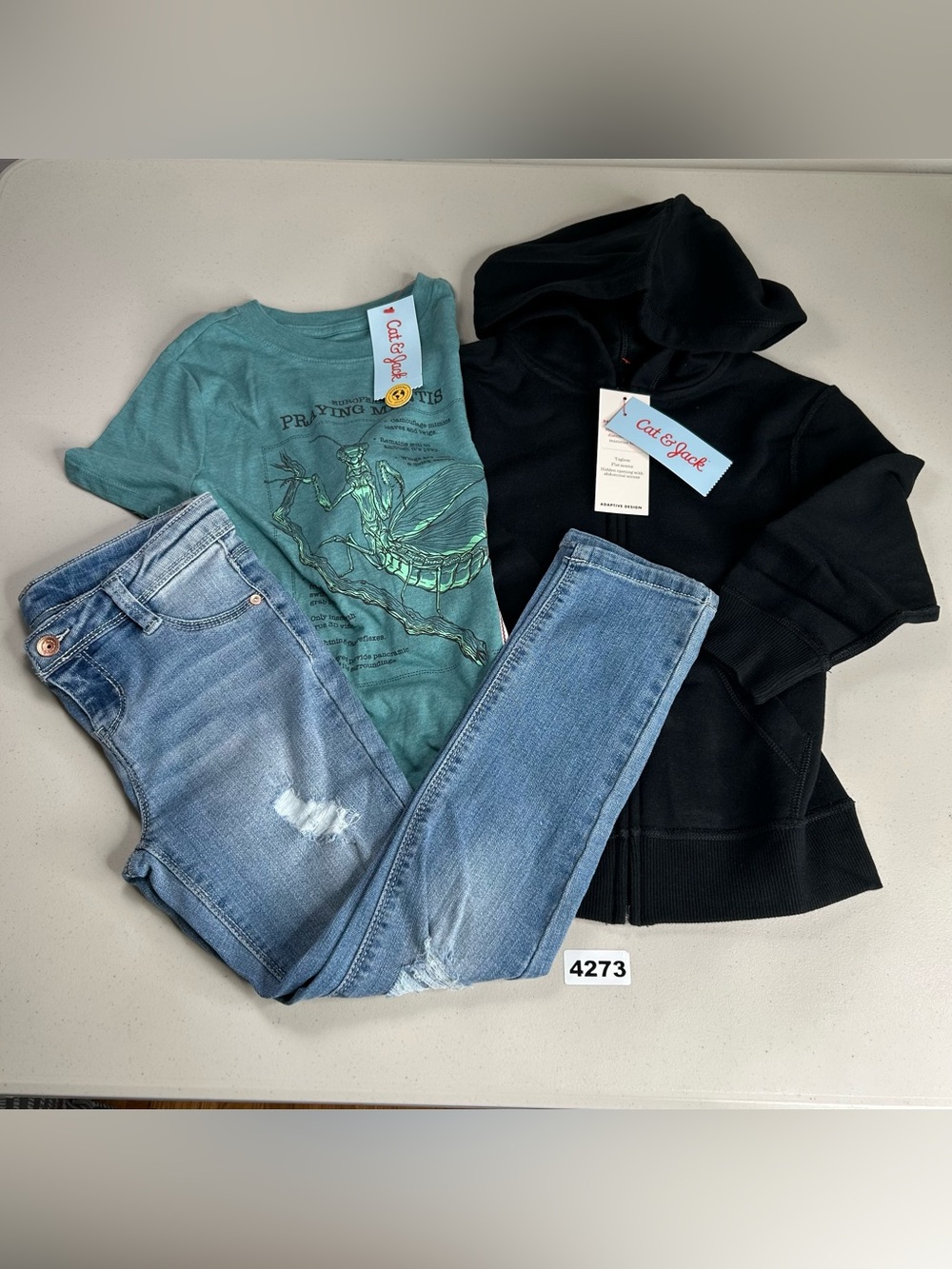 Cat & Jack + Member's Mark Kids XS 4/5 Hoodie Tee & 6/6X Denim Jeans Lot